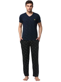 Mack Jonney Dark Blue Black Night Suit For Men's