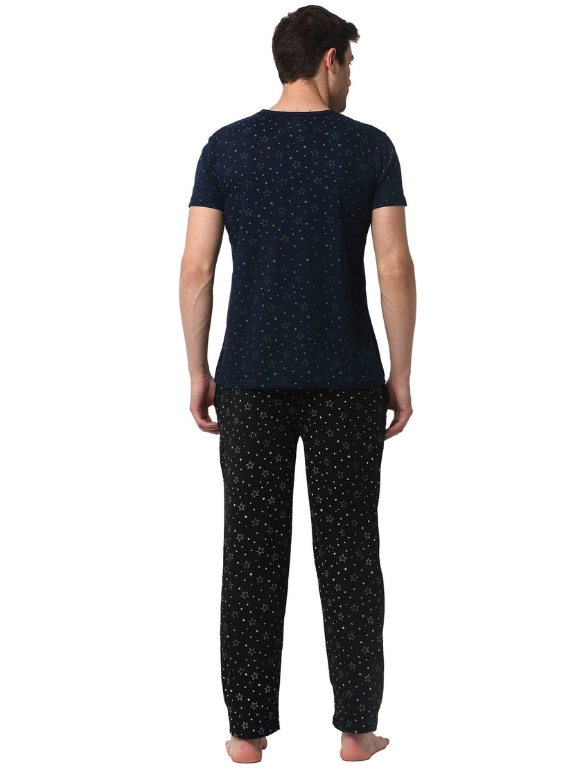 Mack Jonney Dark Blue Black Night Suit For Men's