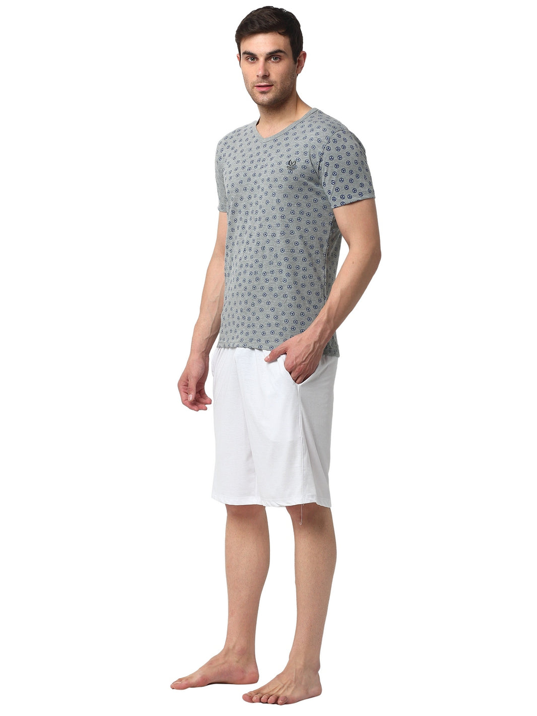 Mack Jonney Silver White Night Suit For Men's
