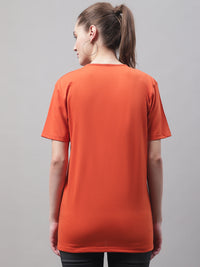 Mack Jonney V Neck Cotton Solid Rust T-Shirt for Women