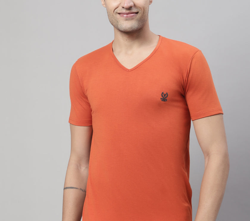 Mack Jonney V Neck Cotton Solid Rust T-Shirt for Men