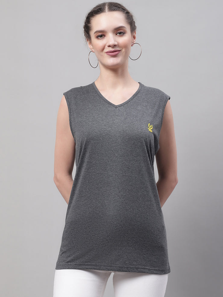 Mack Jonney Regular Fit Cotton Solid Anthracite Gym Vest for Women