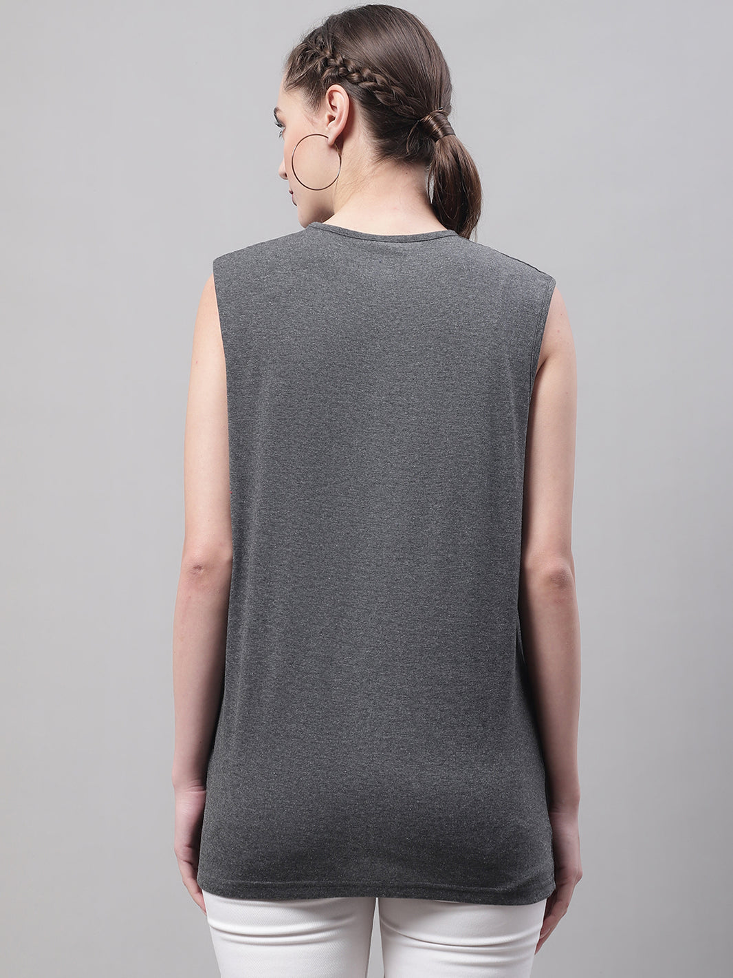 Mack Jonney Regular Fit Cotton Solid Anthracite Gym Vest for Women
