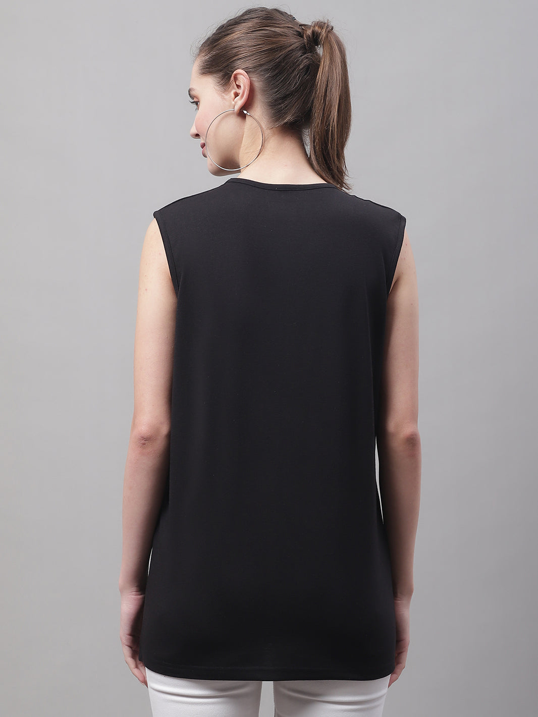 Mack Jonney Regular Fit Cotton Solid Black Gym Vest for Women