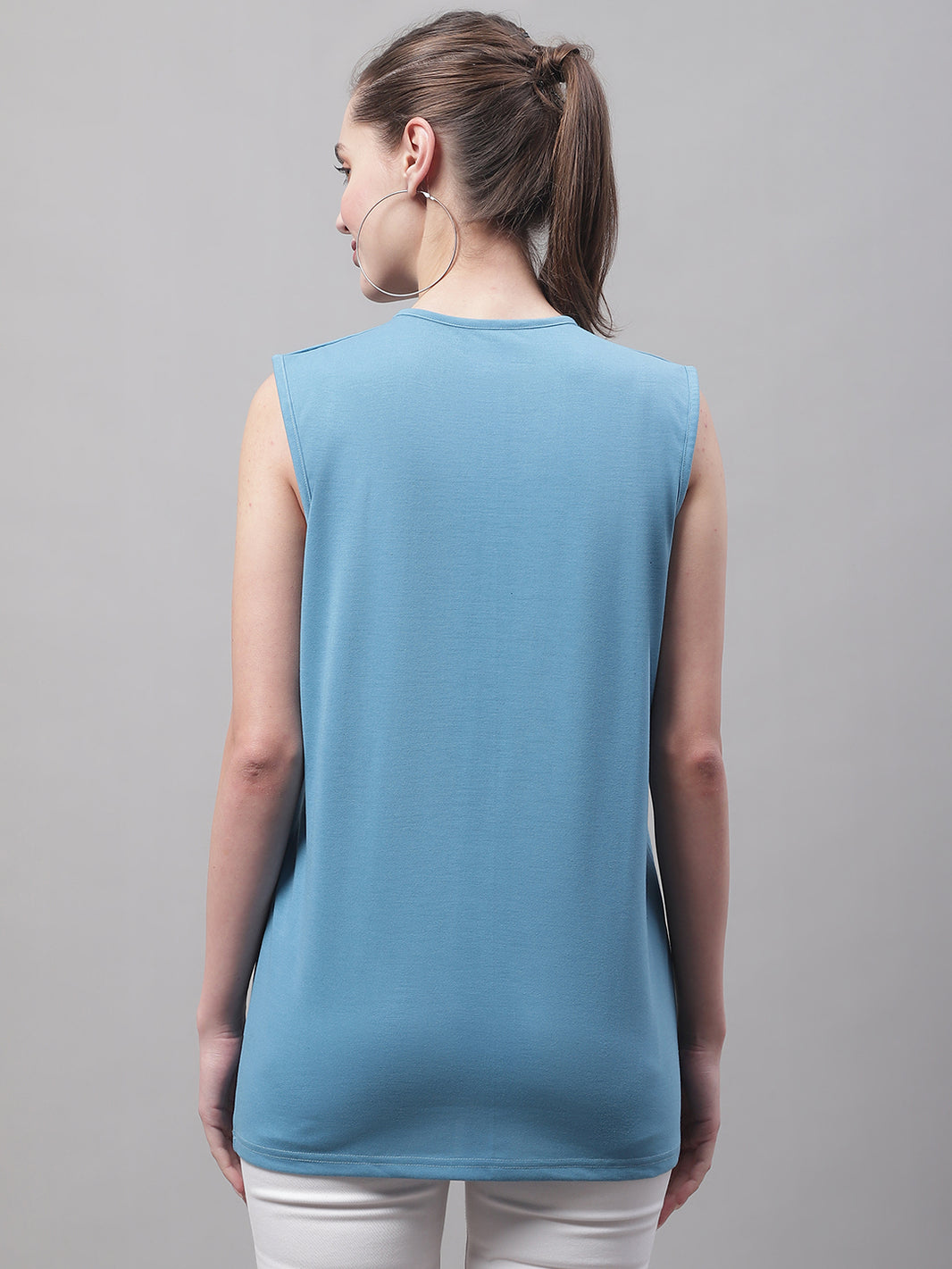 Mack Jonney Regular Fit Cotton Solid Blue Gym Vest for Women