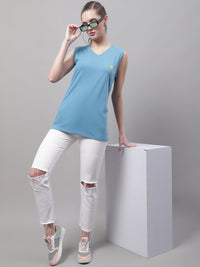 Mack Jonney Regular Fit Cotton Solid Blue Gym Vest for Women