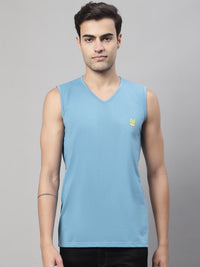 Mack Jonney Regular Fit Cotton Solid Blue Gym Vest for Men