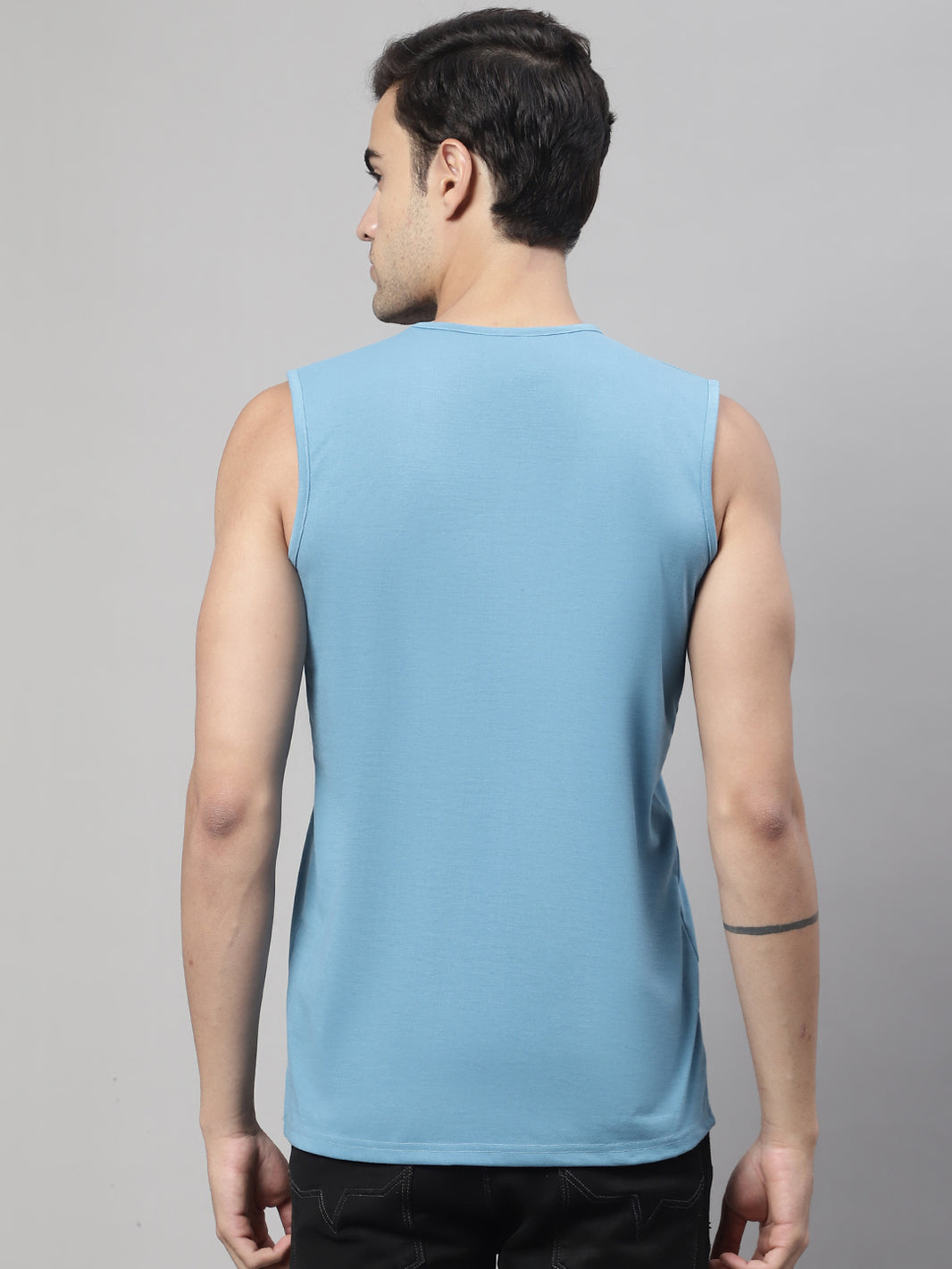 Mack Jonney Regular Fit Cotton Solid Blue Gym Vest for Men