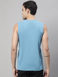 Mack Jonney Regular Fit Cotton Solid Blue Gym Vest for Men