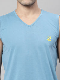 Mack Jonney Regular Fit Cotton Solid Blue Gym Vest for Men