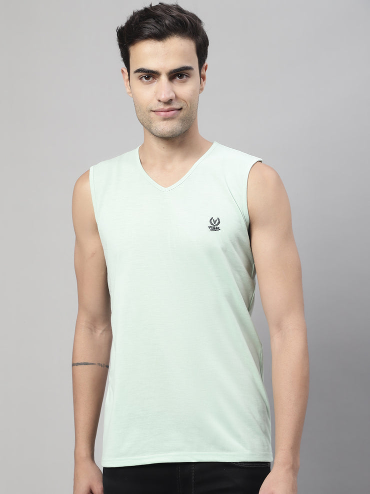 Mack Jonney Regular Fit Cotton Solid Light Green Gym Vest for Men