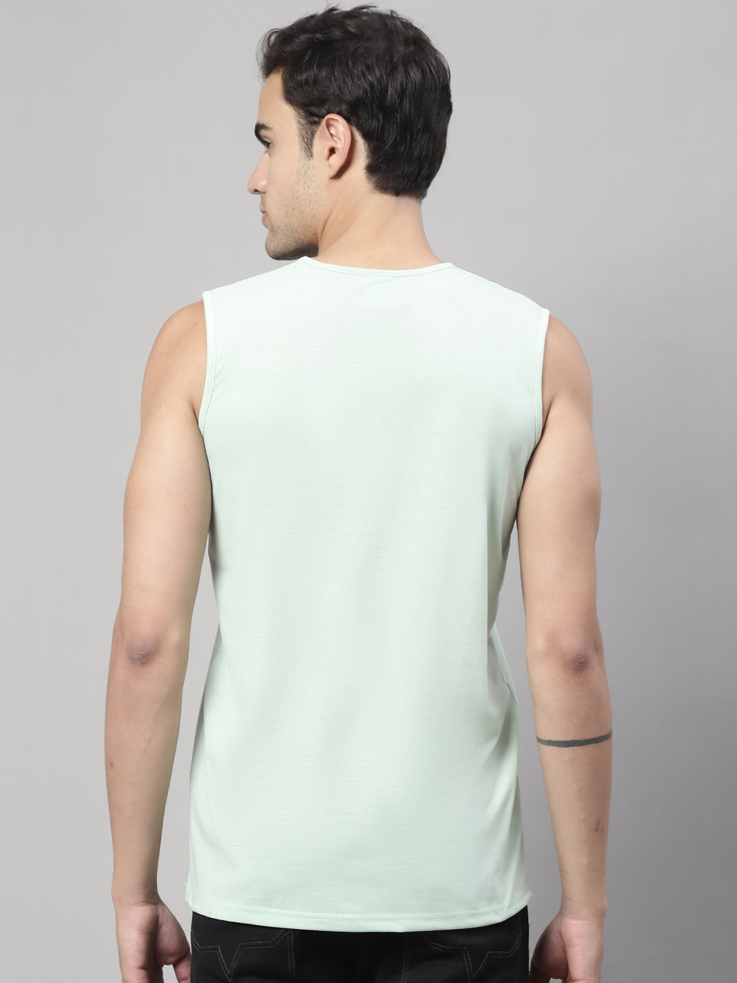 Mack Jonney Regular Fit Cotton Solid Light Green Gym Vest for Men