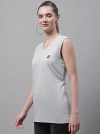 Mack Jonney Regular Fit Cotton Solid Light Grey Gym Vest for Women