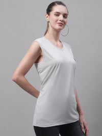 Mack Jonney Regular Fit Cotton Solid Light Grey Gym Vest for Women