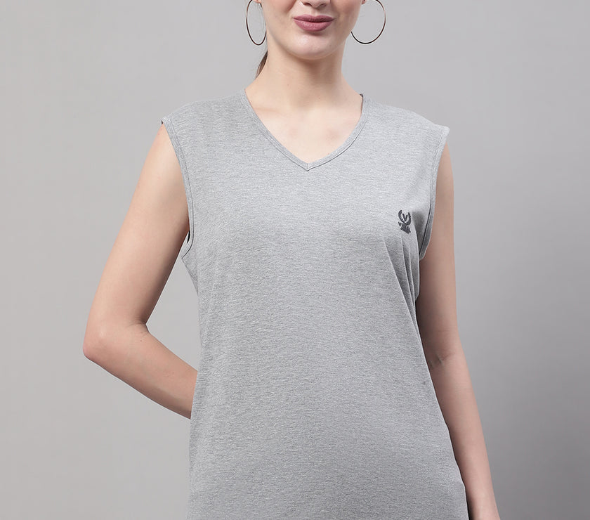 Mack Jonney Regular Fit Cotton Solid Grey Melange Gym Vest for Women