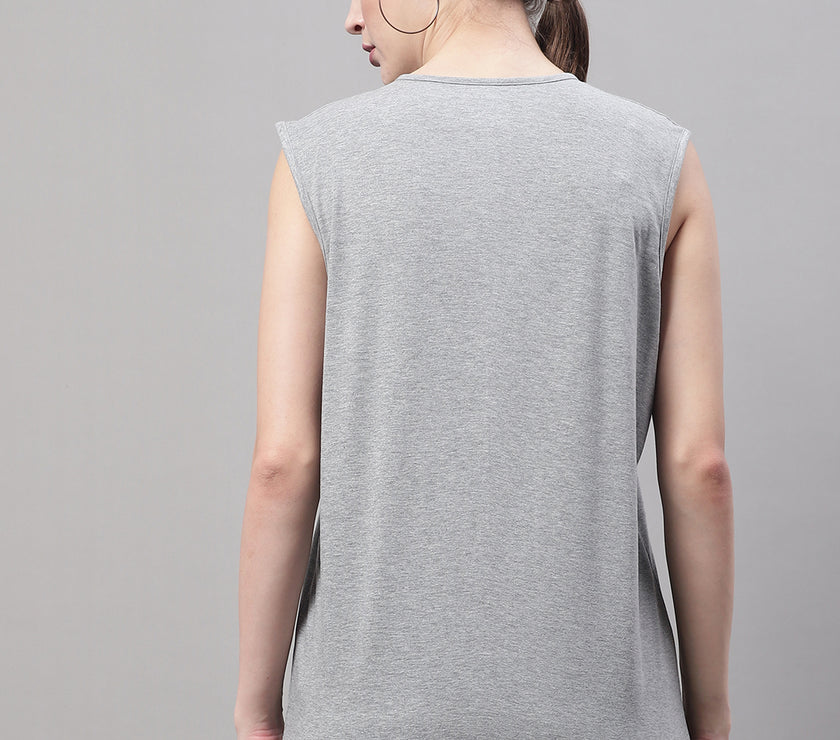 Mack Jonney Regular Fit Cotton Solid Grey Melange Gym Vest for Women