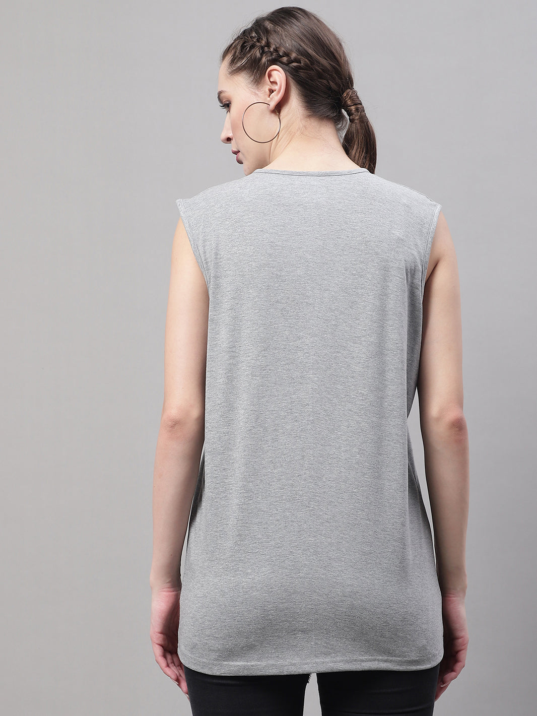 Mack Jonney Regular Fit Cotton Solid Grey Melange Gym Vest for Women