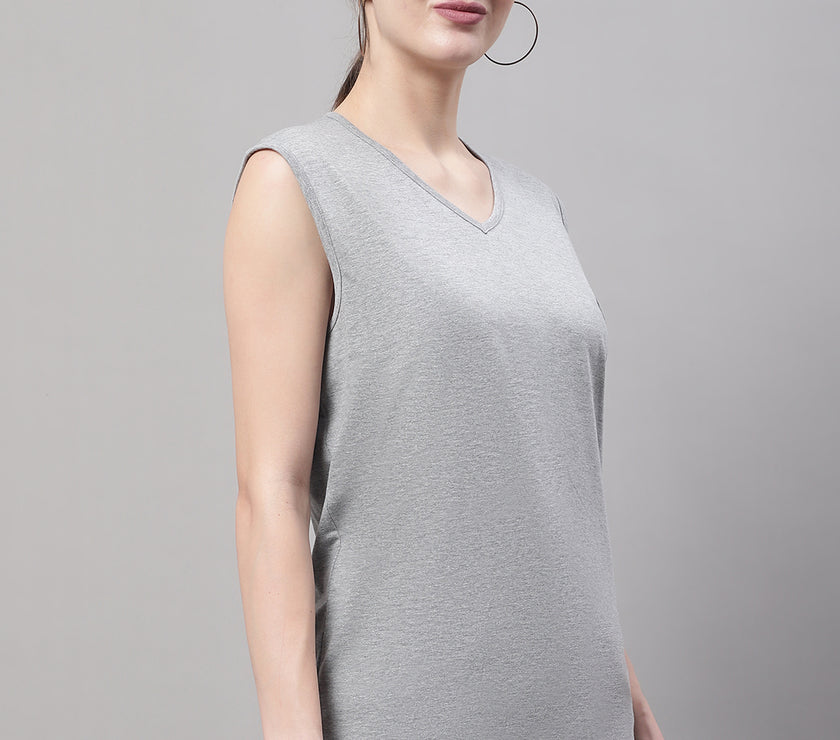 Mack Jonney Regular Fit Cotton Solid Grey Melange Gym Vest for Women