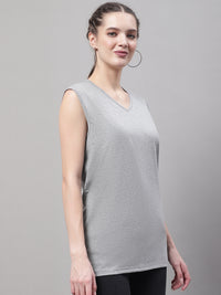 Mack Jonney Regular Fit Cotton Solid Grey Melange Gym Vest for Women