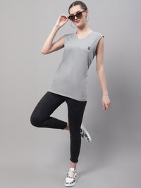 Mack Jonney Regular Fit Cotton Solid Grey Melange Gym Vest for Women