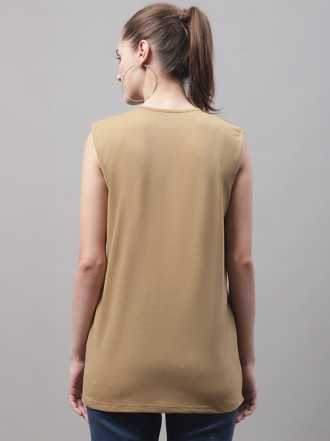 Mack Jonney Regular Fit Cotton Solid Mud Gym Vest for Women