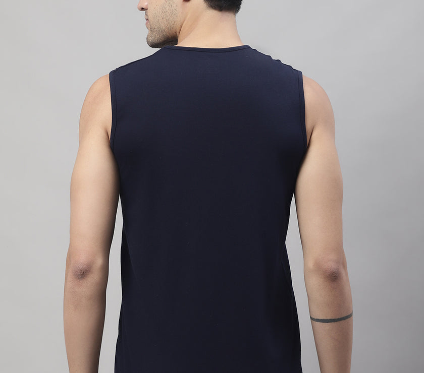 Mack Jonney Regular Fit Cotton Solid Navy Blue Gym Vest for Men