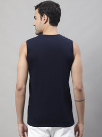 Mack Jonney Regular Fit Cotton Solid Navy Blue Gym Vest for Men