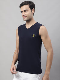 Mack Jonney Regular Fit Cotton Solid Navy Blue Gym Vest for Men