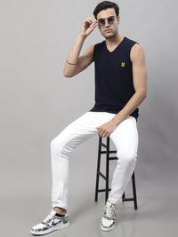 Mack Jonney Regular Fit Cotton Solid Navy Blue Gym Vest for Men
