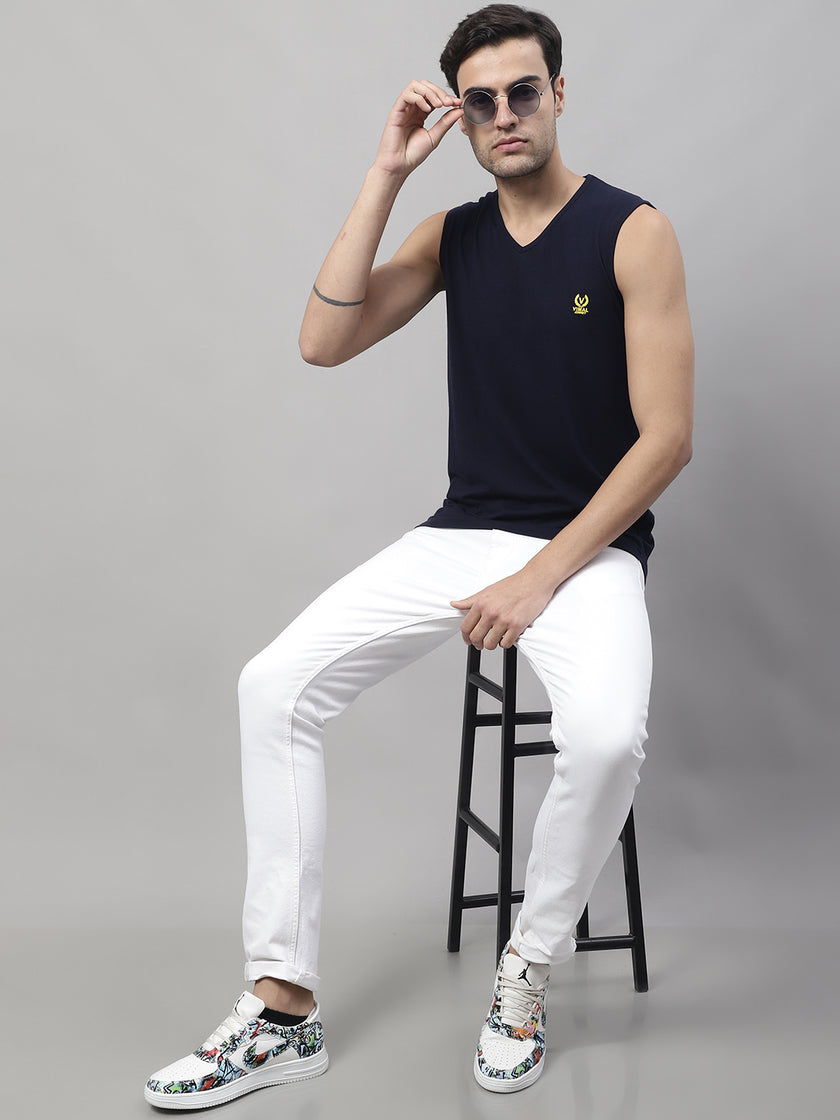 Mack Jonney Regular Fit Cotton Solid Navy Blue Gym Vest for Men