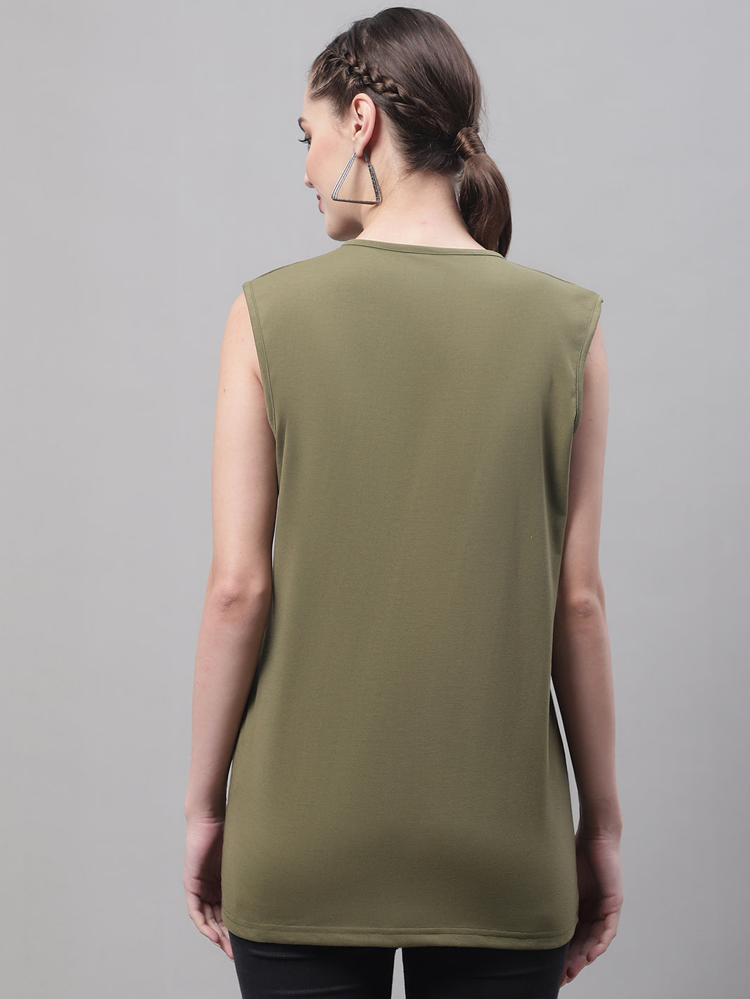 Mack Jonney Regular Fit Cotton Solid Olive Gym Vest for Women