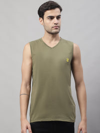 Mack Jonney Regular Fit Cotton Solid Olive Gym Vest for Men