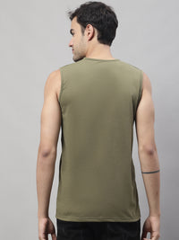 Mack Jonney Regular Fit Cotton Solid Olive Gym Vest for Men