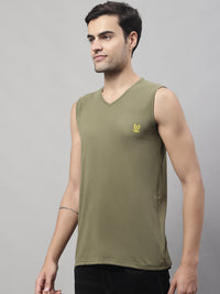 Mack Jonney Regular Fit Cotton Solid Olive Gym Vest for Men