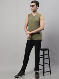 Mack Jonney Regular Fit Cotton Solid Olive Gym Vest for Men