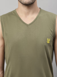 Mack Jonney Regular Fit Cotton Solid Olive Gym Vest for Men