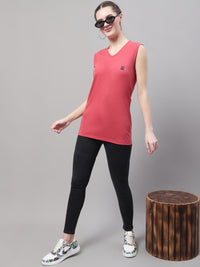 Mack Jonney Regular Fit Cotton Solid Pink Gym Vest for Women