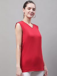 Mack Jonney Regular Fit Cotton Solid Red Gym Vest for Women