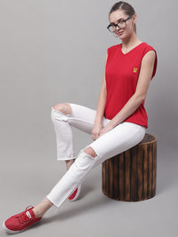 Mack Jonney Regular Fit Cotton Solid Red Gym Vest for Women
