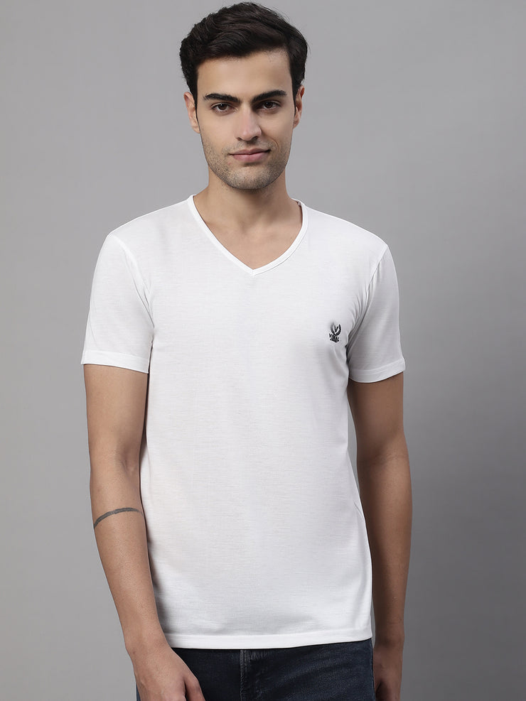 Mack Jonney V Neck Cotton Solid White T-Shirt for Men
