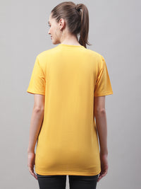 Mack Jonney V Neck Cotton Solid Yellow T-Shirt for Women