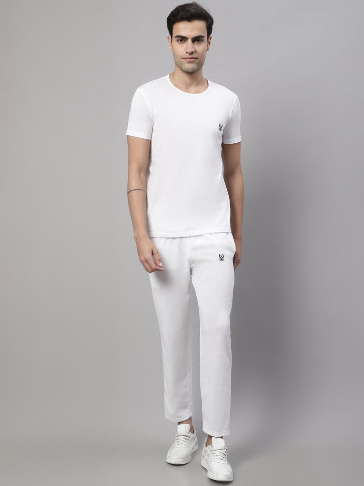 Mack Jonney White Cotton Solid Co-ord Set Tracksuit For Men(Zip On 1 Side Pocket)