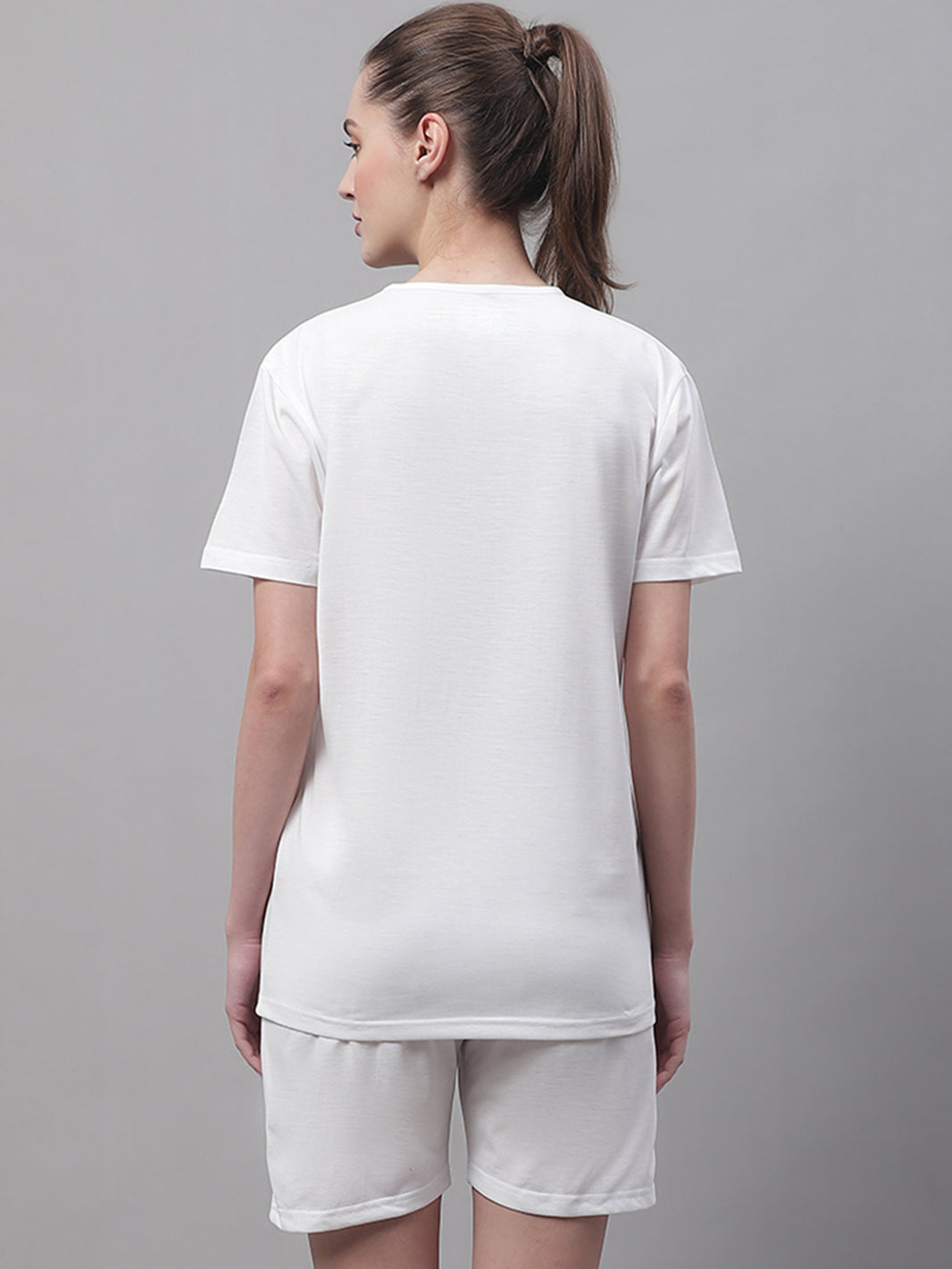 Mack Jonney White Cotton Solid Co-ord Set Tracksuit For Women