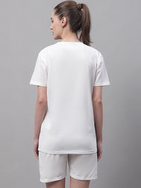 Mack Jonney White Cotton Solid Co-ord Set Tracksuit For Women
