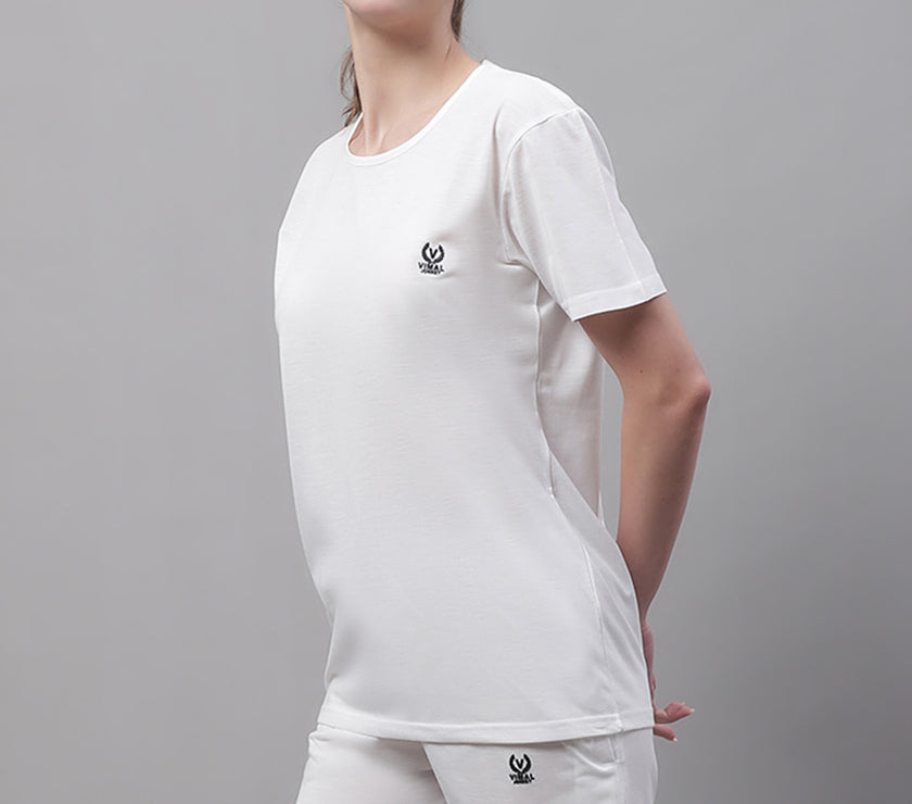 Mack Jonney White Cotton Solid Co-ord Set Tracksuit For Women