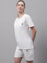 Mack Jonney White Cotton Solid Co-ord Set Tracksuit For Women