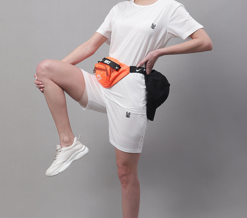Mack Jonney White Cotton Solid Co-ord Set Tracksuit For Women