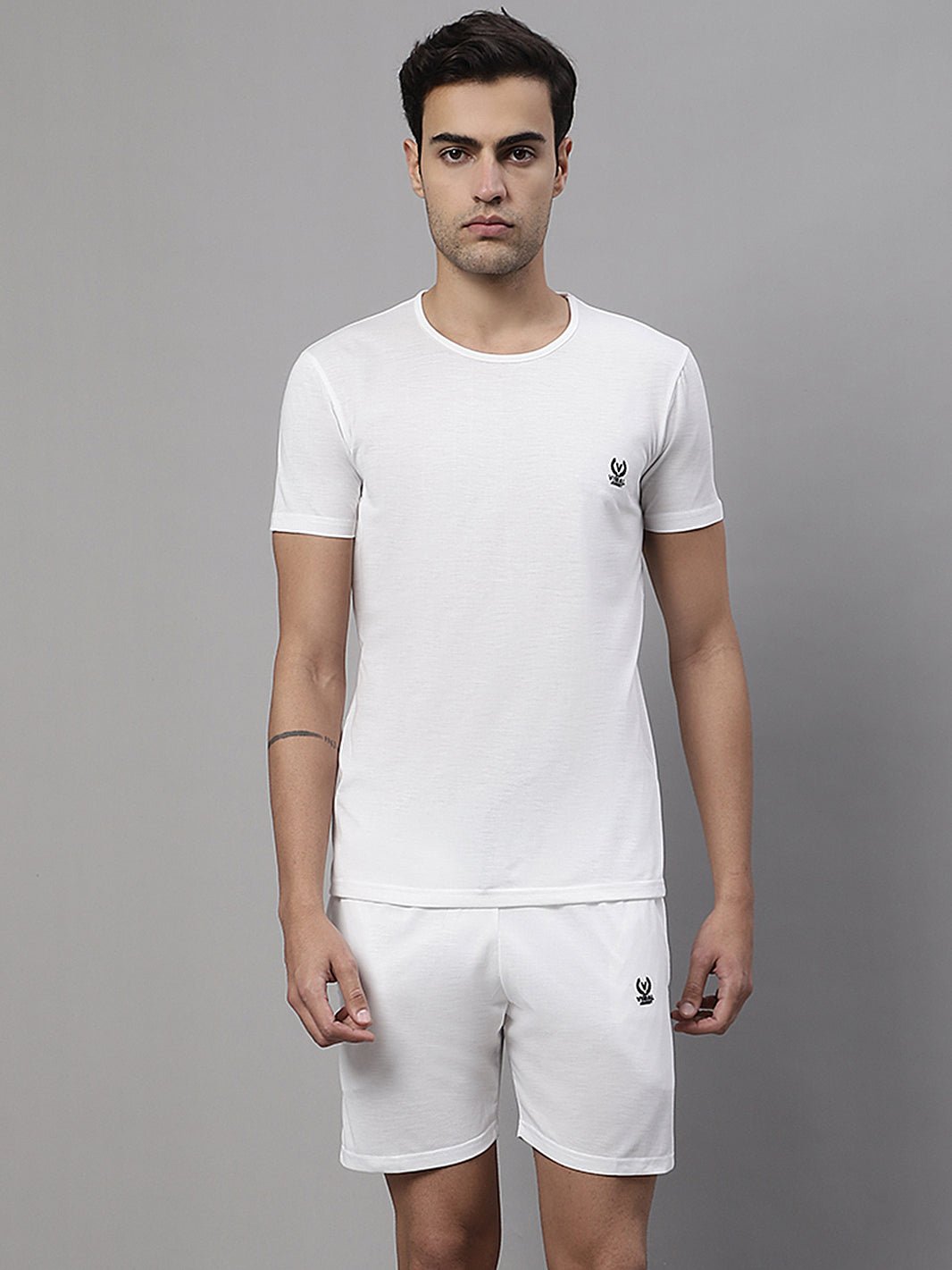Mack Jonney White Cotton Solid Co-ord Set Tracksuit For Men(Zip On 1 Side Pocket)