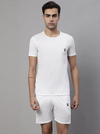 Mack Jonney White Cotton Solid Co-ord Set Tracksuit For Men(Zip On 1 Side Pocket)