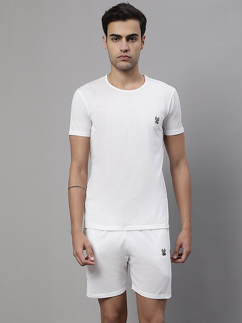 Mack Jonney White Cotton Solid Co-ord Set Tracksuit For Men(Zip On 1 Side Pocket)